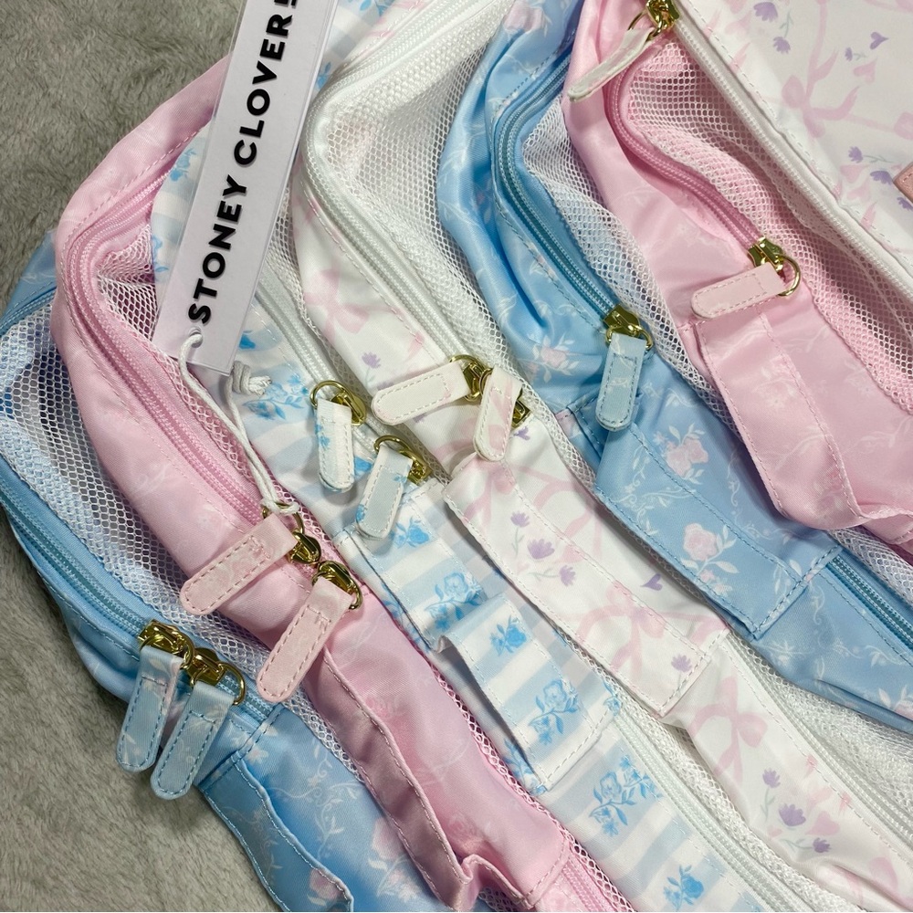 NWT Stoney Clover Lane high Tea Packing Cubes 7pc Set pink blue floral (b10)